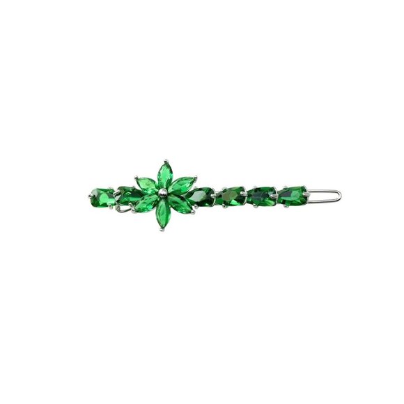 Green CZ Crystal Floral Hair Clip Rhinestone Women\'s Bridal Party Accessory